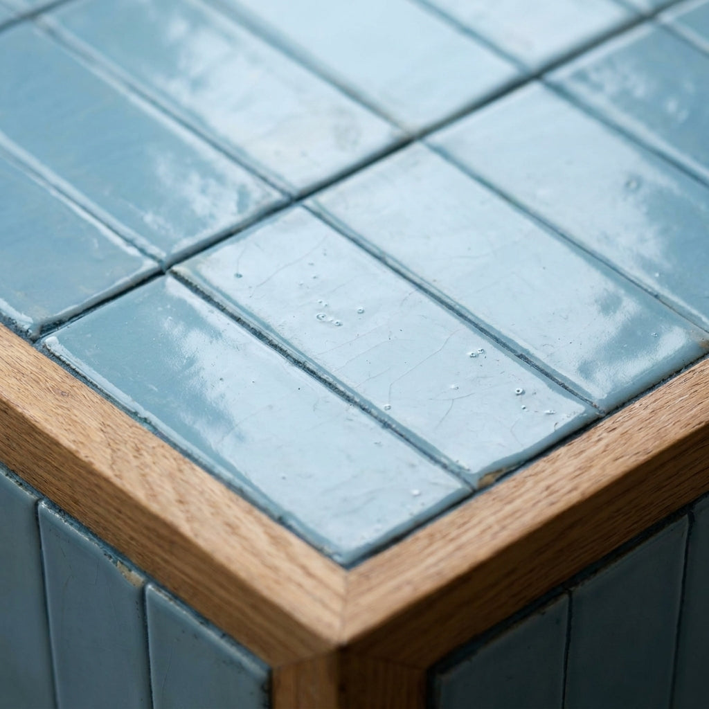 LH63 - Blue Solid Wood Tile Fitted Side Table