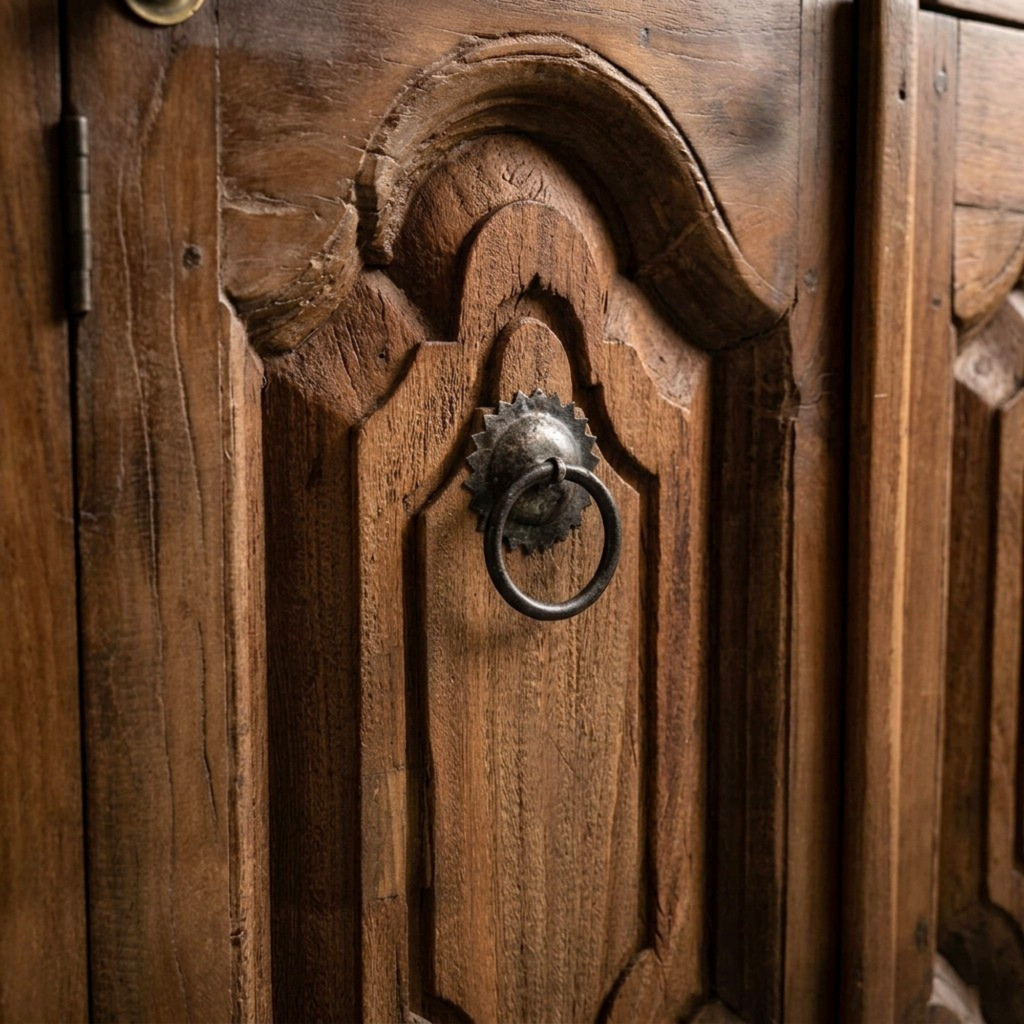 WS115 - Solid Wood Carved & Metal-Fitted 2-Door Cabinet