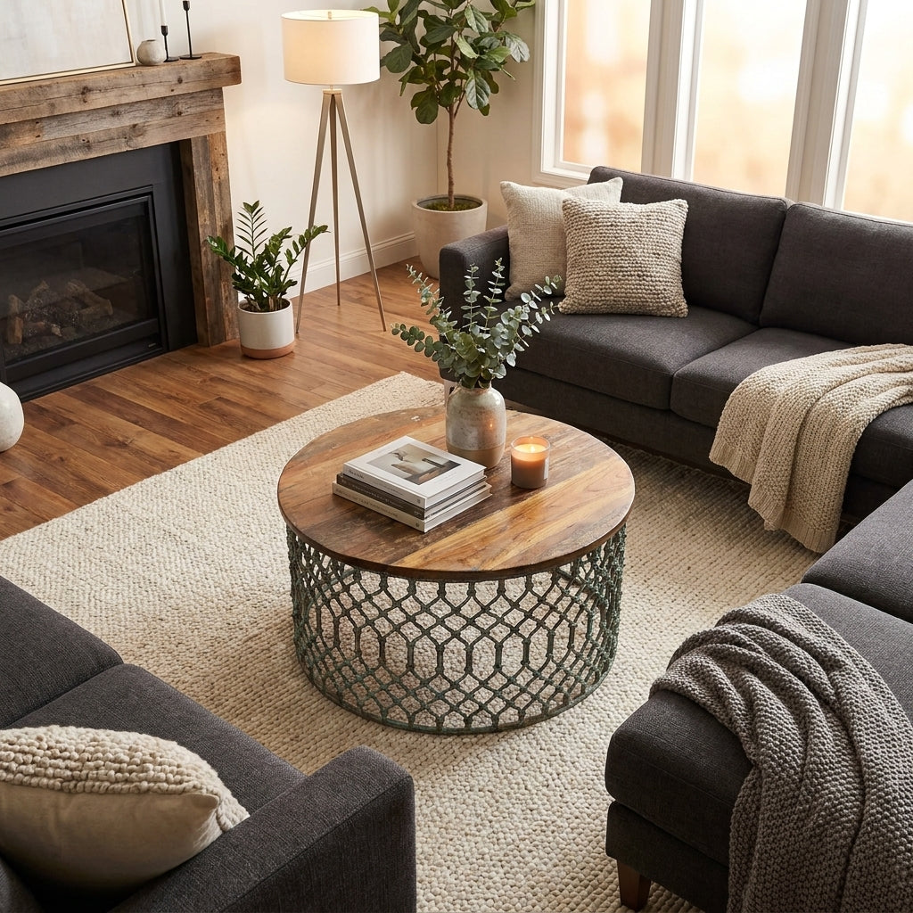 WS2873 - Reclaimed Wood Iron Jali Base Coffee Table