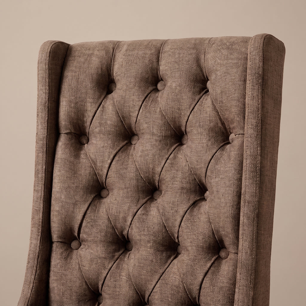 CH03 - Brown Linen Upholstered Tufted Dining Chair