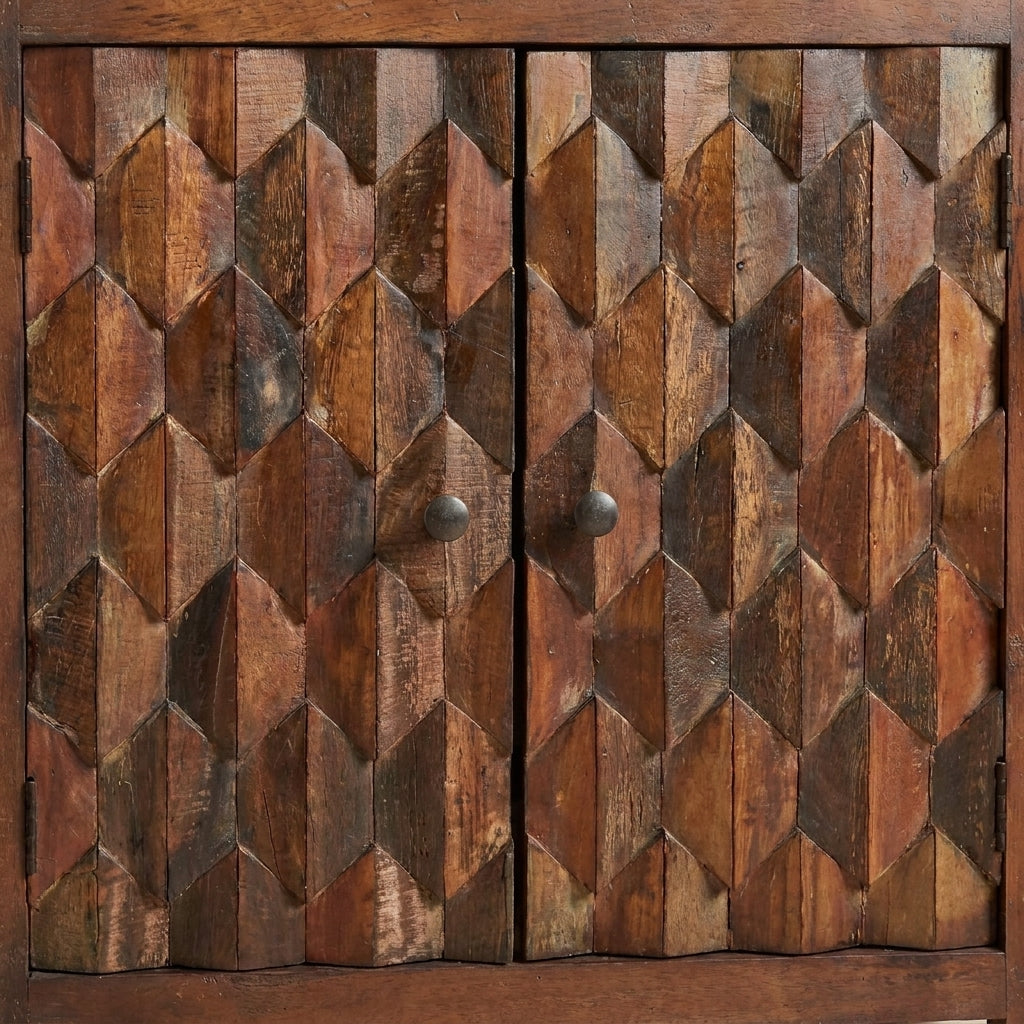 WS56 - Reclaimed Wood Carved 2-Door Cabinet