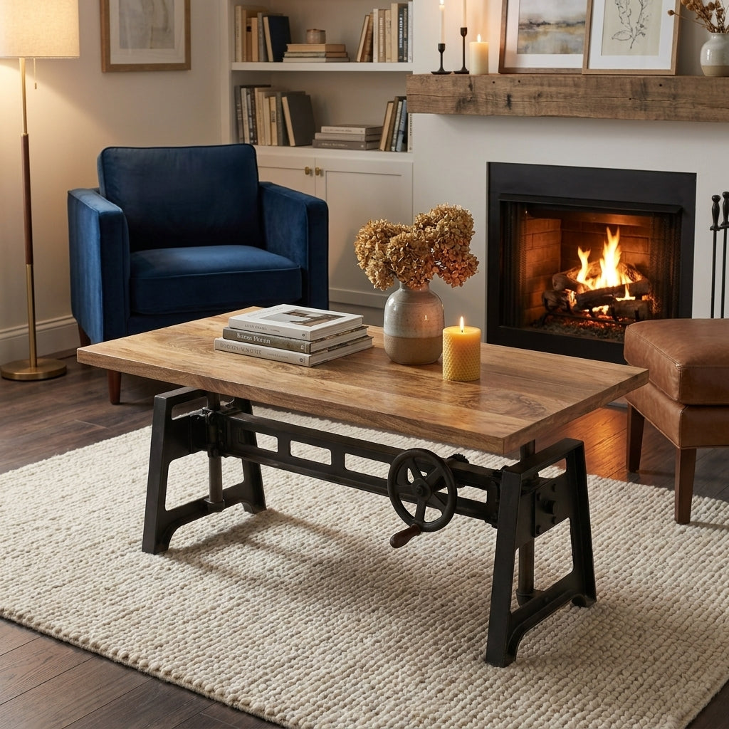 W02 - Solid Acacia Top on Cast Iron Base Coffee Table