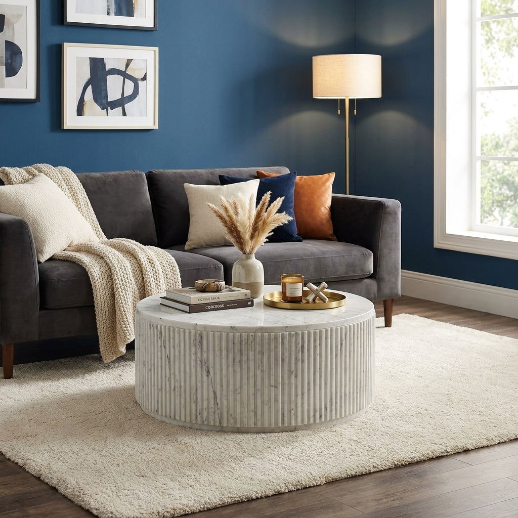 WS0122 - Fluted Round Marble Coffee Table