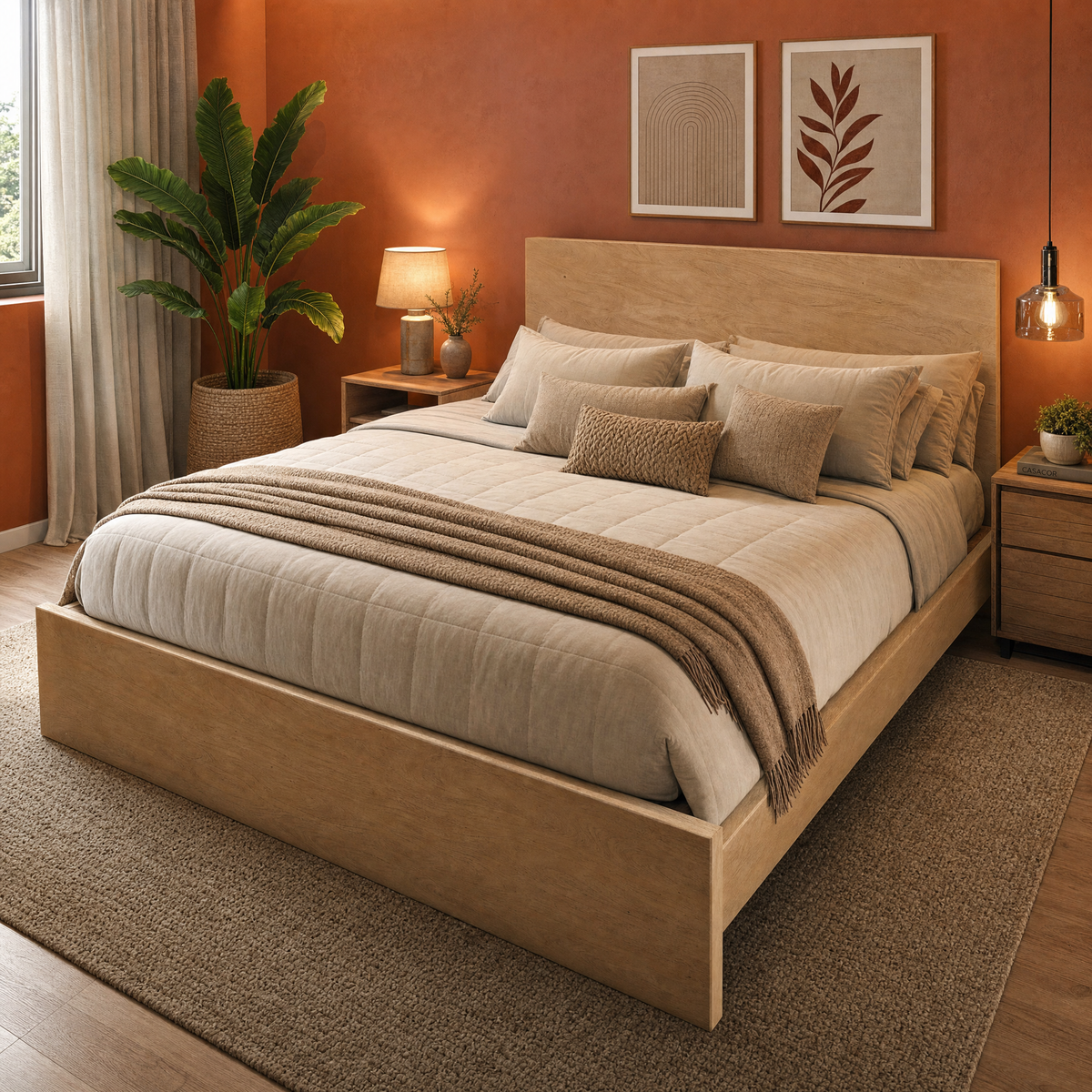 LH40 - Solid Acacia Platform King Bed with Slats