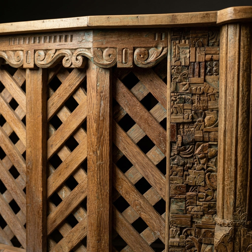 BC04 - Reclaimed Wood Carved Column Bar