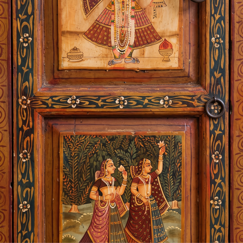 WS42 - Antique Hand-Painted Shreenathji Cabinet
