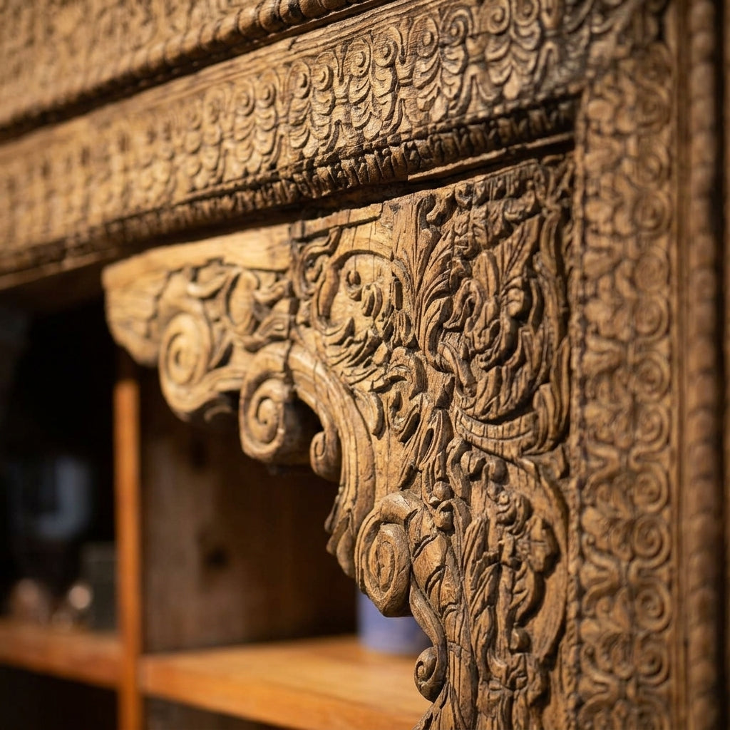 BC04 - Hand-Carved Reclaimed Wood Antique Doorway Bookcase