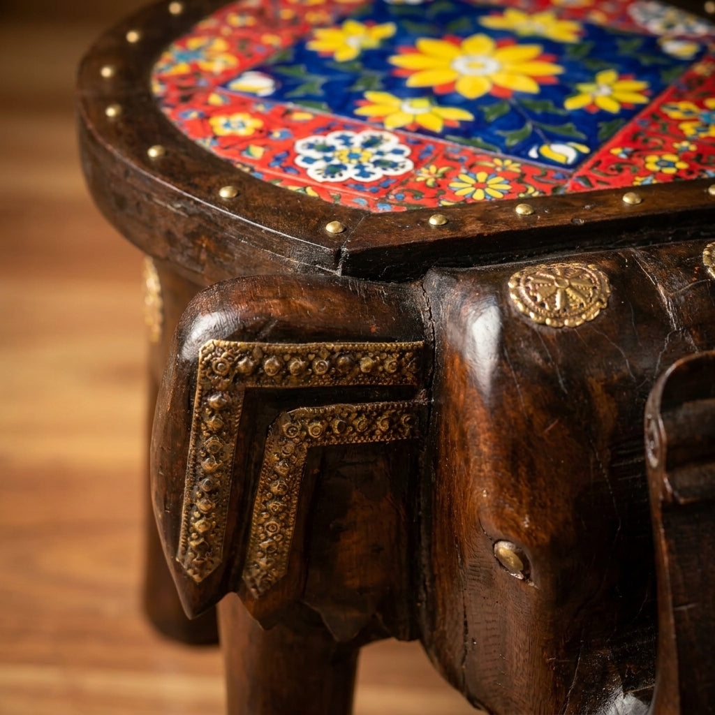 WS153 - Solid Wood Fitted Hand Painted Tile Stool