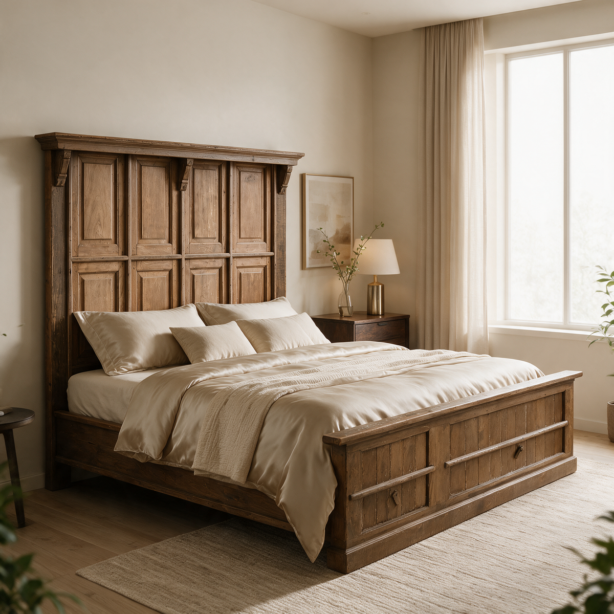 WS002 - Antique Teak Panel King Bed
