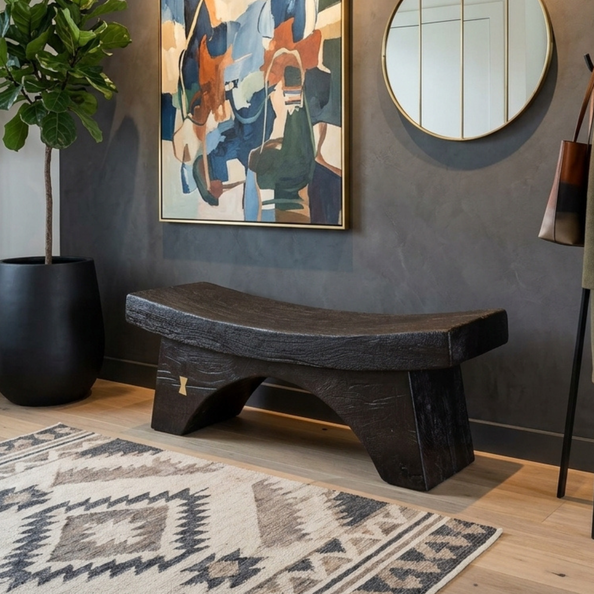 LH28 - Solid Acacia Black Finish Bench
