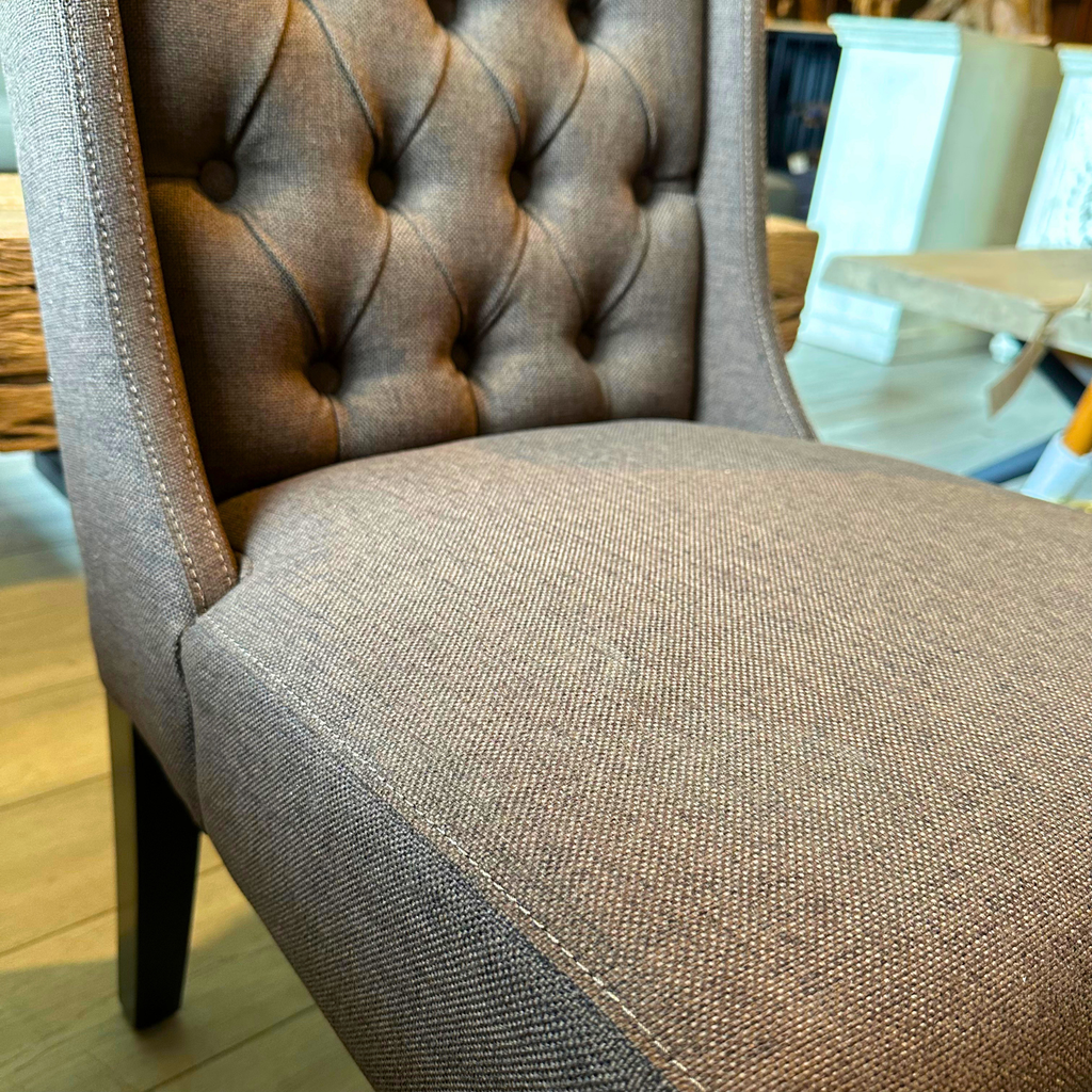 CH03 - Brown Linen Upholstered Tufted Dining Chair