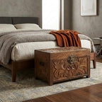 WS123 - Reclaimed Wood Carved Antique Storage Chest/Bench