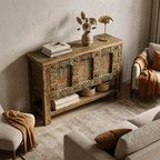 WS184 - Reclaimed Wood Antique Panel Front Bottom Shelf Console