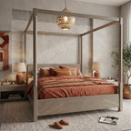 LH58 - Solid Wood Canopy Platform King Bed Grey Finish