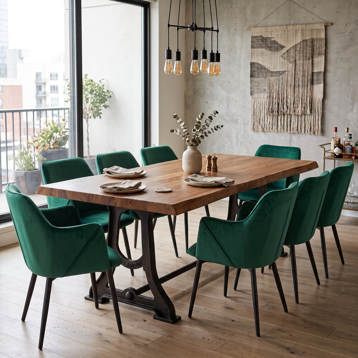 LH1116 - Solid Live Edge Acacia Dining Table with Cast Iron Legs