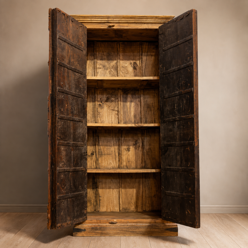WS105 - Reclaimed Wood Armoire with Handcrafted Iron Detailing