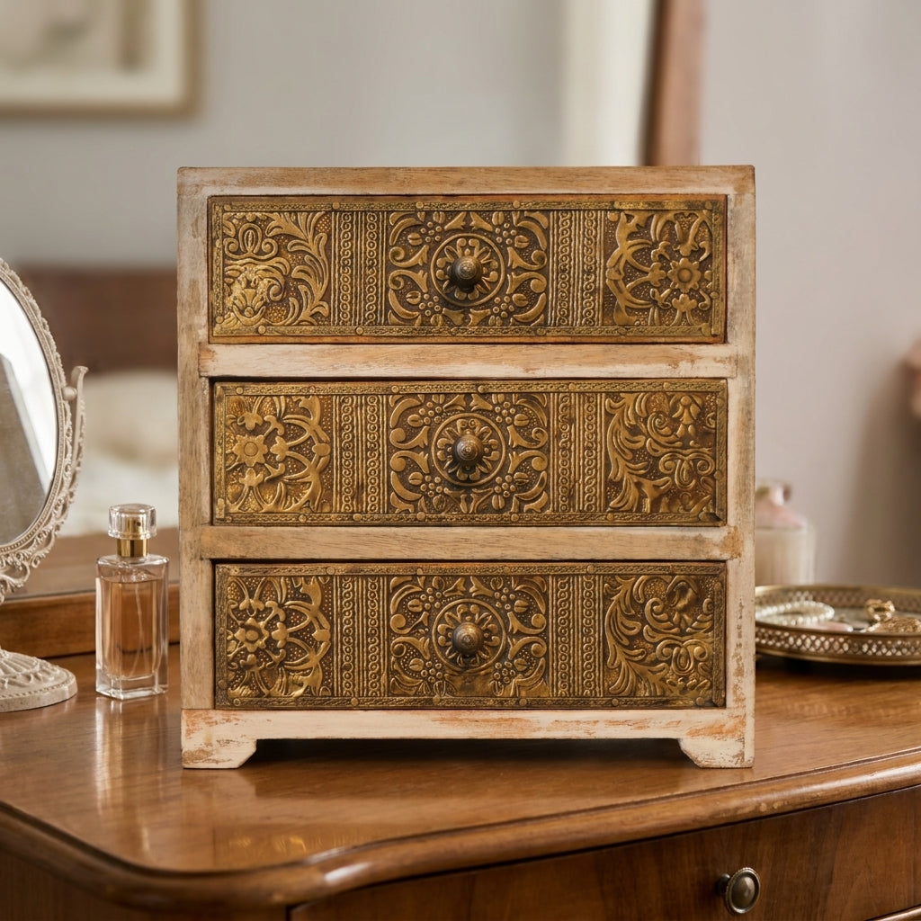 WB1 - Decorative 3-Drawer Wooden Storage Chest