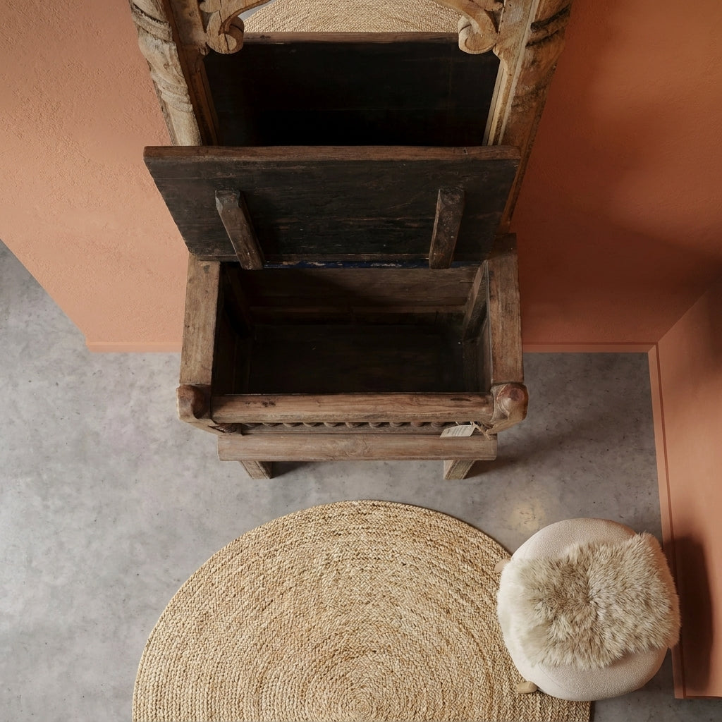 WS298 - Reclaimed Wood Antique Frame Mirror With Storage Console