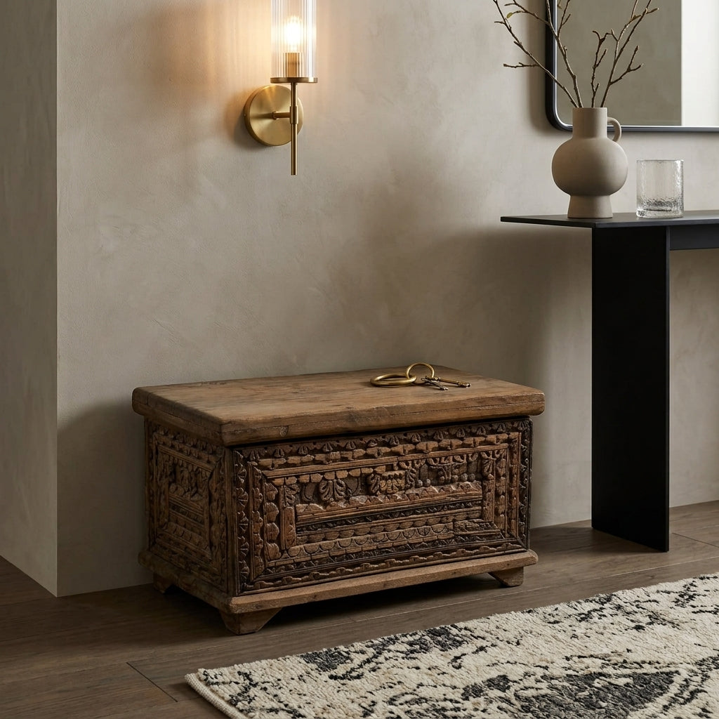 WS157 - Reclaimed Wood Carved Fitted Storage Chest