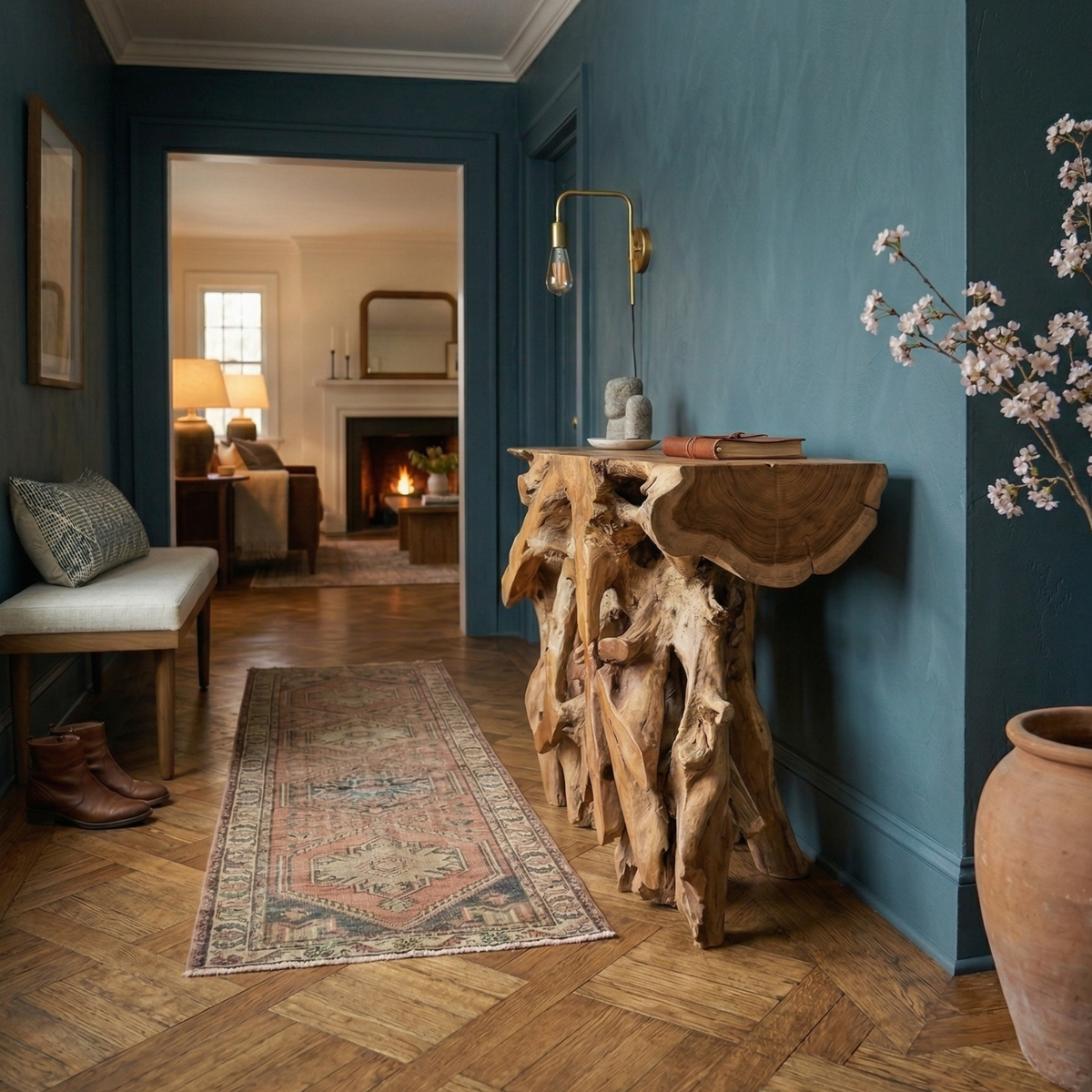 WS4N - Natural Teak Root Console Table