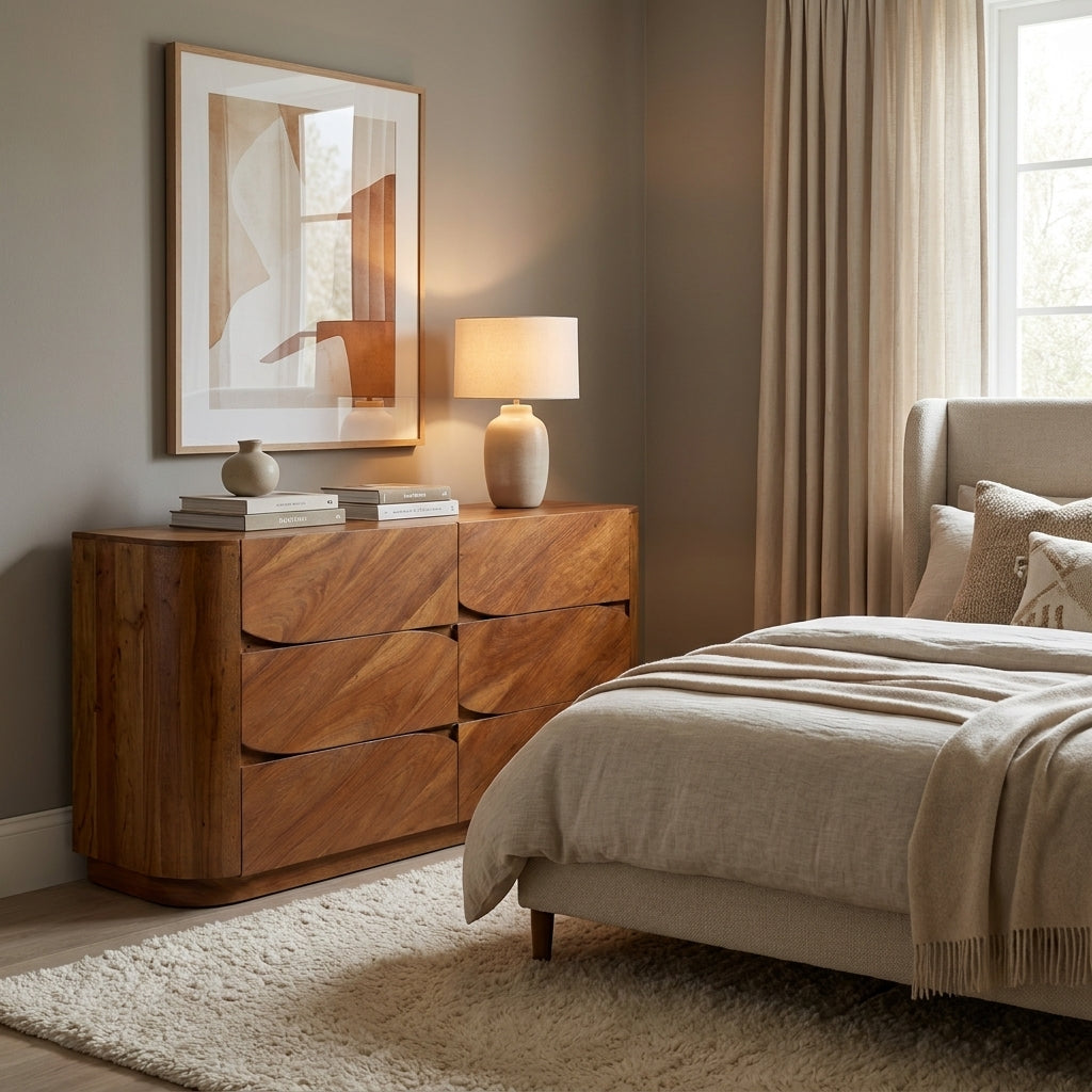 LH24 - Distressed Acacia 6 Drawer Dresser