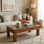 WS95 - Reclaimed Wood Antique Window Inlay Glass Top Coffee Table