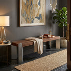 LH38 - Solid Acacia on Metal Legs Bench