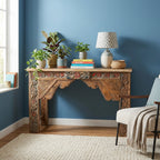 WS25 - Reclaimed Painted Wood Carved Front Console Table