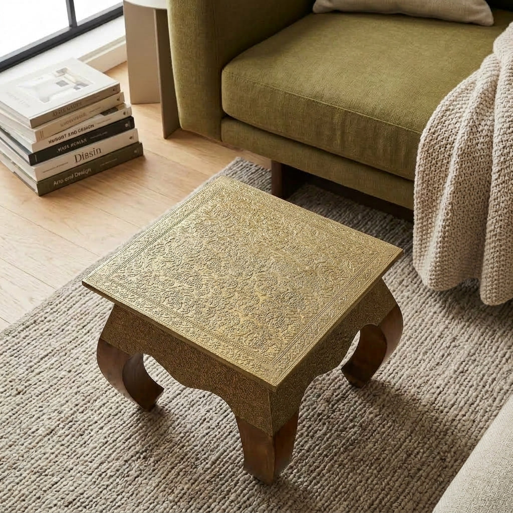 WS152 - Solid Wood Brass Fitted Stool