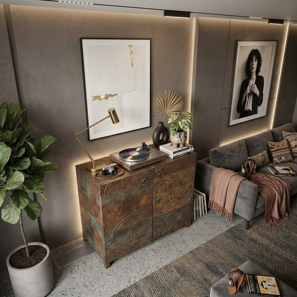 CA01 - Reclaimed Wood Antique Tile Fitted Cabinet
