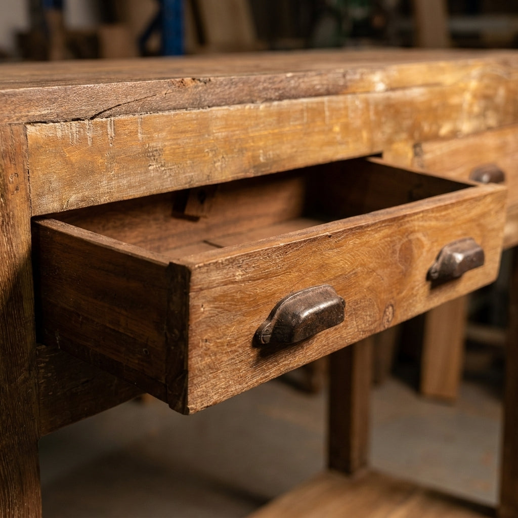 WS69 - Reclaimed Wood Antique Carved 3-Drawer Console