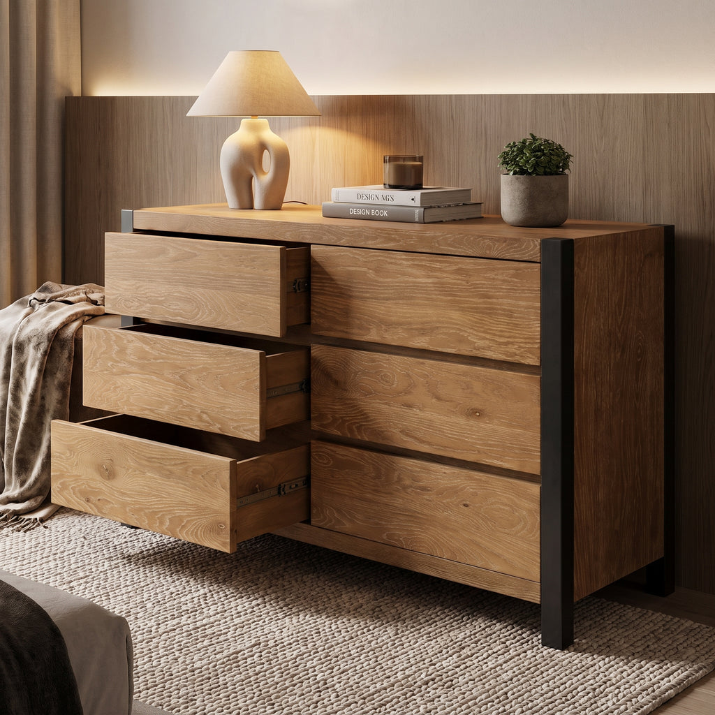 LH74 - Solid Wood 6 Drawer Dresser
