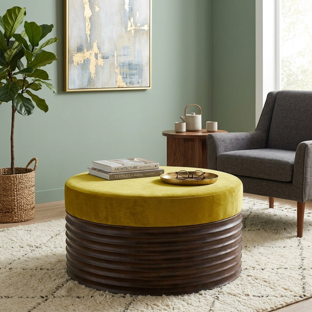 W031 - Solid Acacia Carved Base Coffee Table
