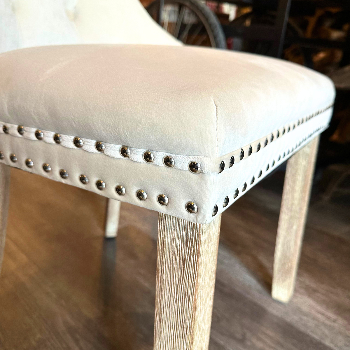 CH02 - Ivory Tufted Upholstered Dining Chair with Nailhead Trim