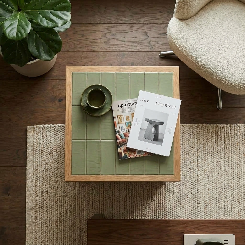LH63 - Green Solid Wood Tile Fitted Side Table