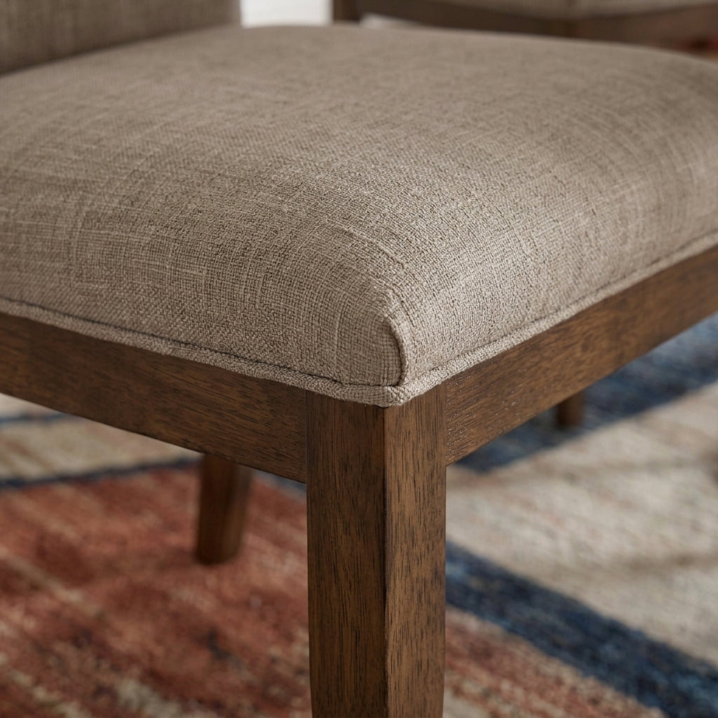 CH04 - Beige Linen Upholstered Dining Chair with Metal Detail