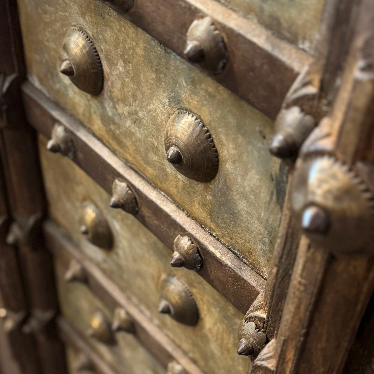 WS36 - Antique Handcrafted Wooden Door with Rustic Metal Detailing