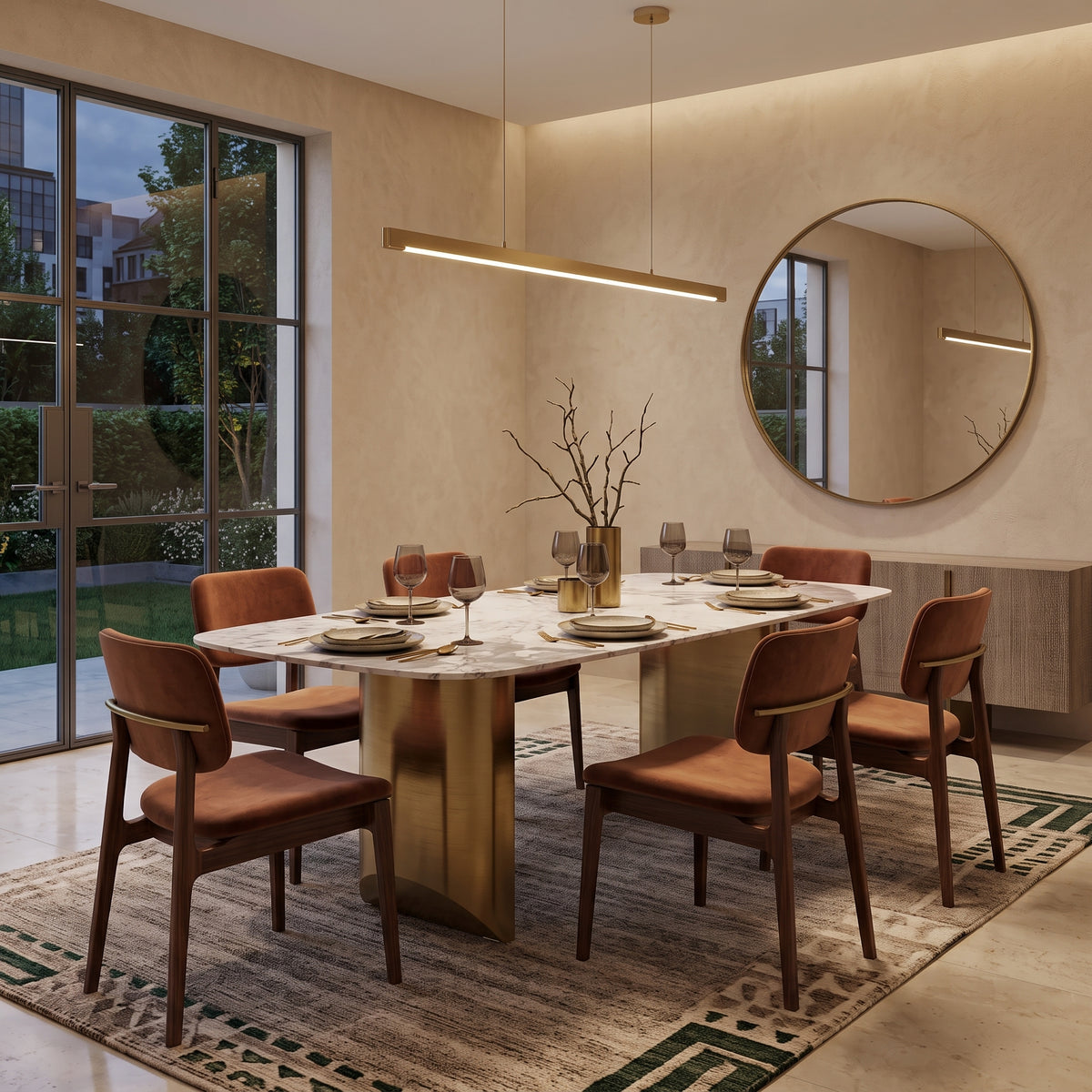 C00932 - Sintered Stone Dining Table with Double Pedestals