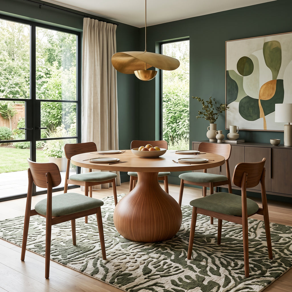 DT09 - Round Wood Dining Table with Sculptural Pedestal Base