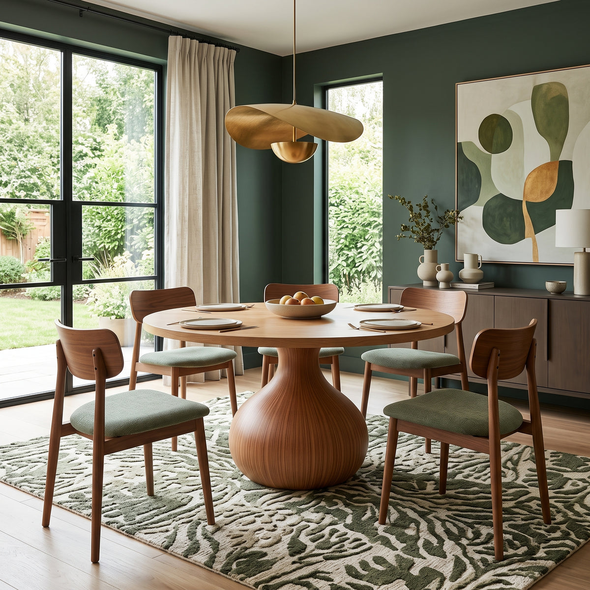 DT09 - Round Wood Dining Table with Sculptural Pedestal Base