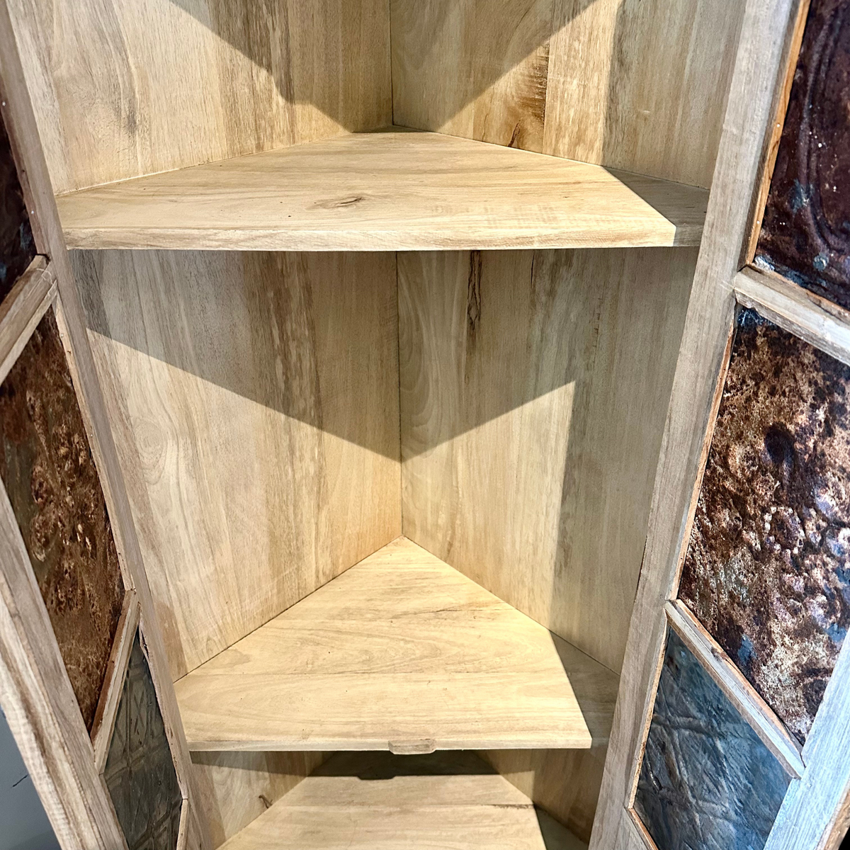 CA02 - Antique Metal Tile Fitted Corner Cabinet