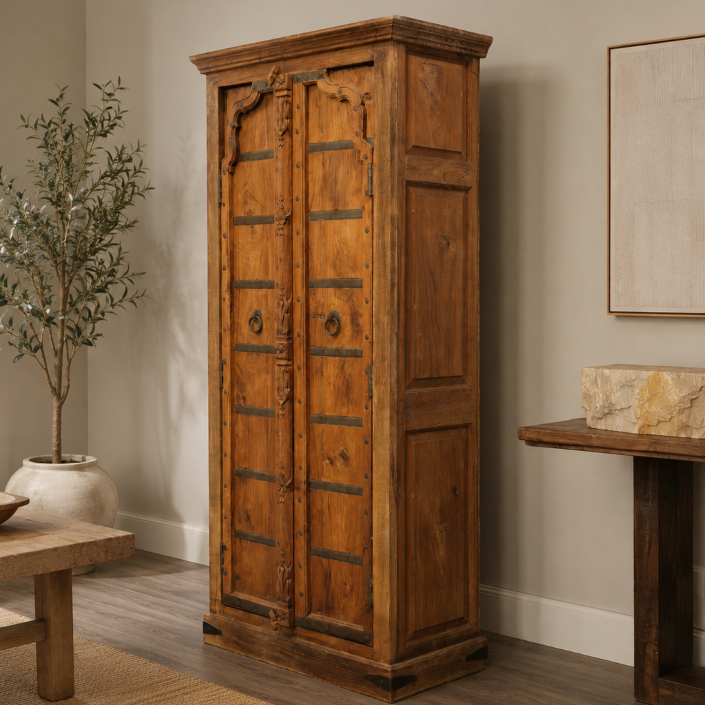 WS105 - Reclaimed Wood Armoire with Handcrafted Iron Detailing