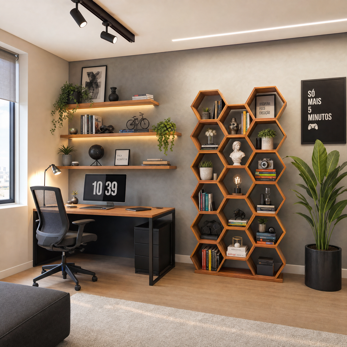 Modern Honeycomb Wooden Bookcase & Display Shelf