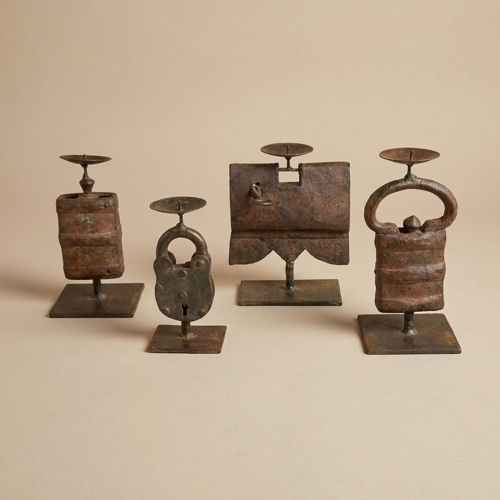 CS20 -  Antique Metal Lock Candle Holders