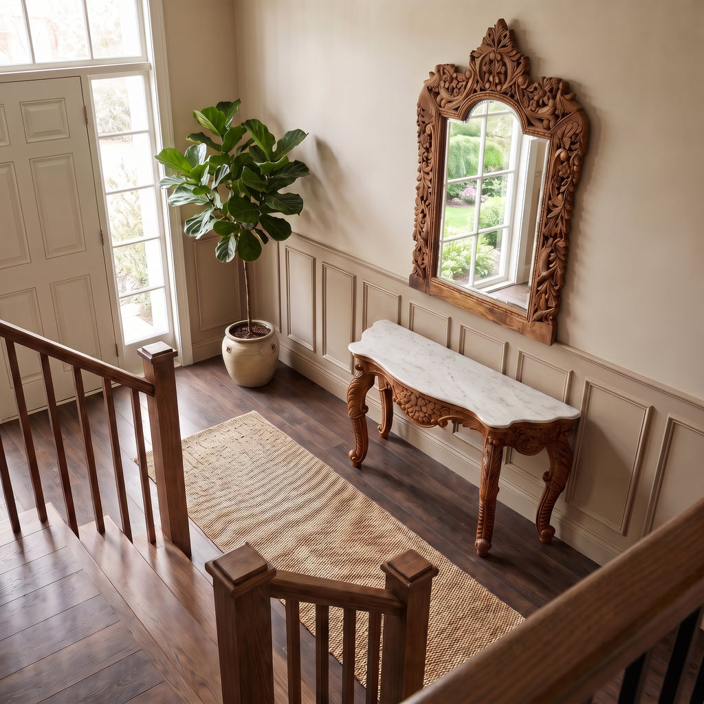 WS203 - Ornate Hand-Carved Wood Console Table & Mirror Set