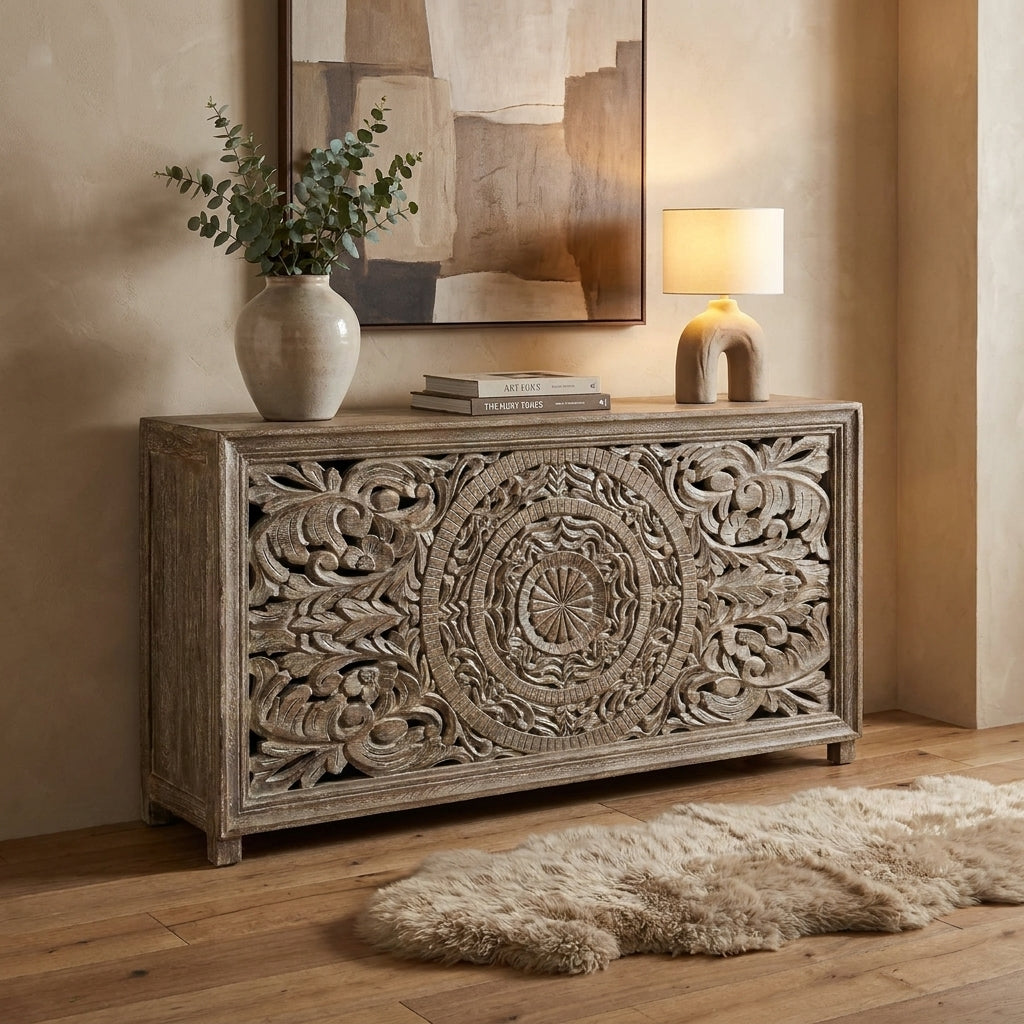 CT126 - Solid Acacia in White Wash Console Table