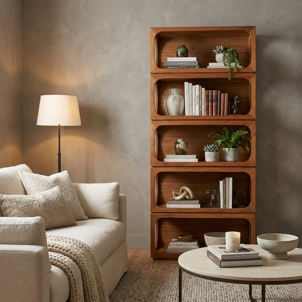 LH03 - Solid Acacia Geometric Bookcase