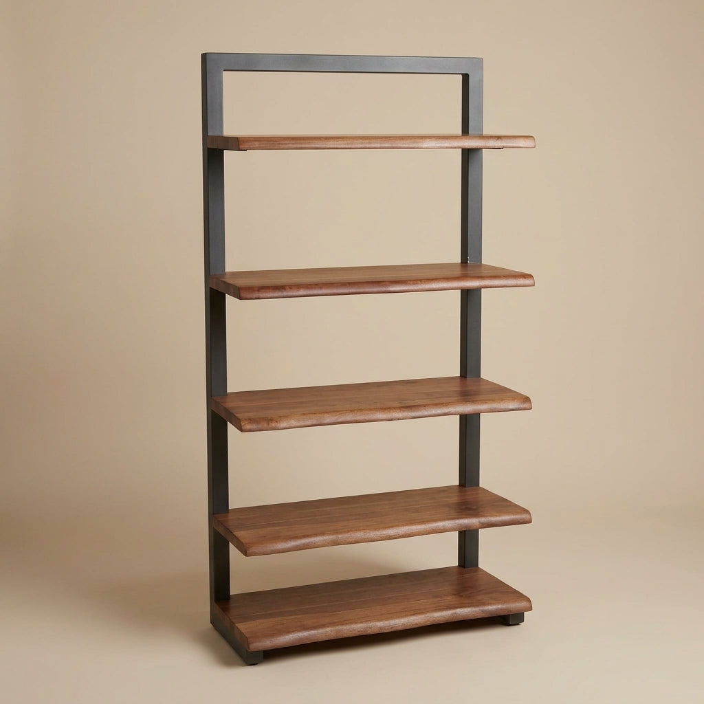 LH033 - Solid Live Edge Acacia Bookshelf with Metal Frame