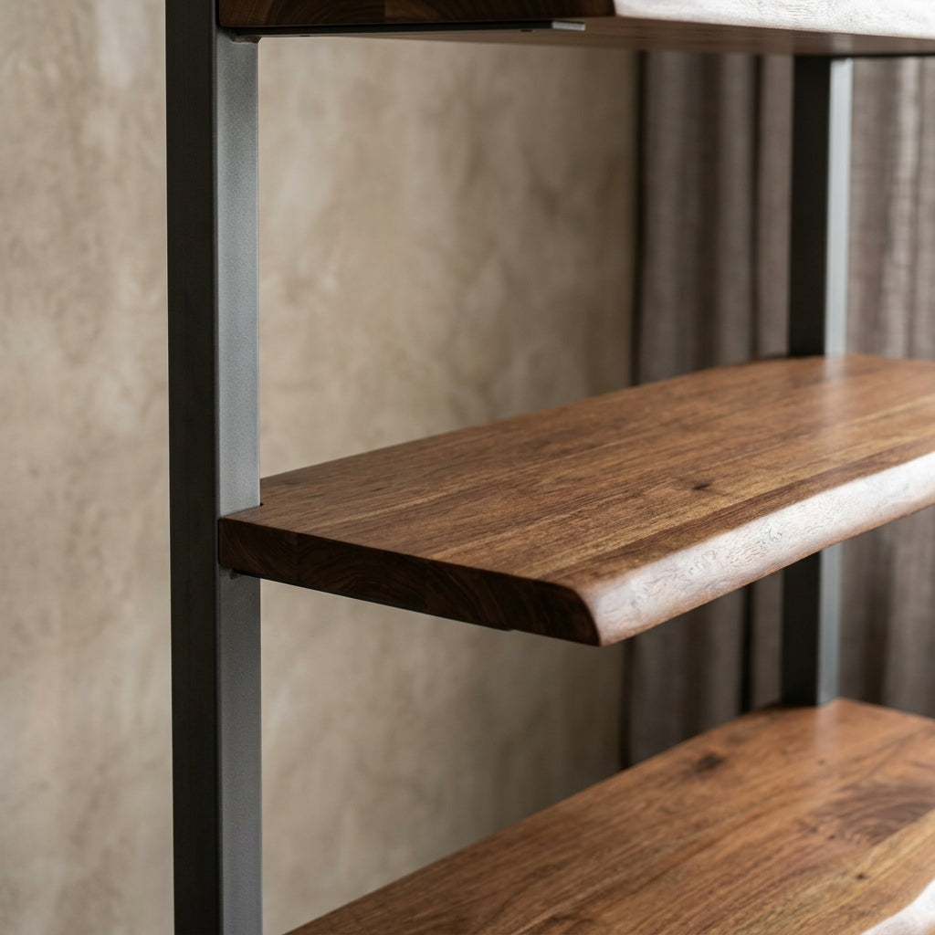 LH033 - Solid Live Edge Acacia Bookshelf with Metal Frame