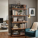 LH033 - Solid Live Edge Acacia Bookshelf with Metal Frame